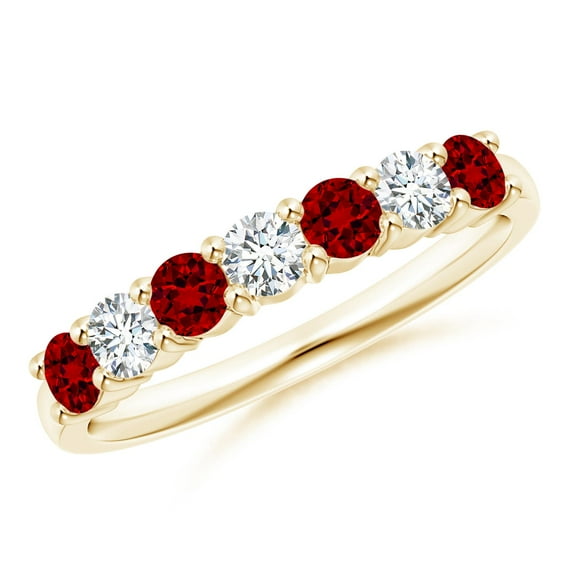 ANGARA Lab Grown Half Eternity Seven Stone Ruby and Lab Diamond Wedding Ring for Women in 14K Yellow Gold (Size-3mm) | July Birthstone Jewelry for Her | Lab-Grown Ruby Ring
