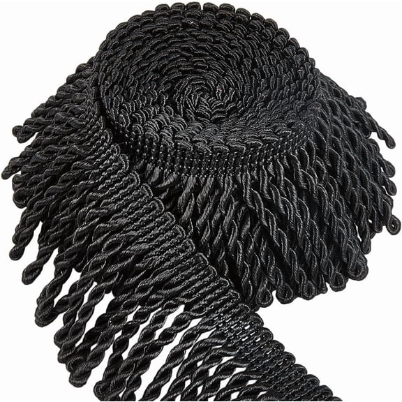 1bundle 5 Yards x 2.4 Inch Curtain Fringes Bullion Fringe Trim Black Upholstery Tassel Trim Ribbon for Crafts Sewing Table Runner Clothing Pillow Curtain Sofa Costume Lampshades Decoration Black