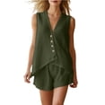 thumbnail image 2 of Womens 2 Piece Sets Summer Outfits Tank Top Matching Shorts Sets Women's Summer Loose Casual Sleeveless V-Neck Shorts Set Army Green L, 2 of 6