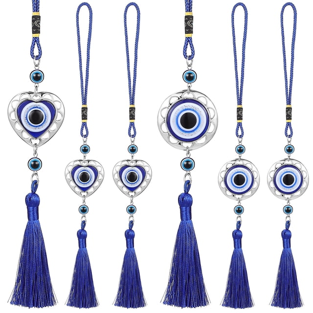 Miangastore 6 Pcs Ornements Suspendus pour Voiture Forme Ronde et Cœur Perles d'Il Accessoires pour Rétroviseur