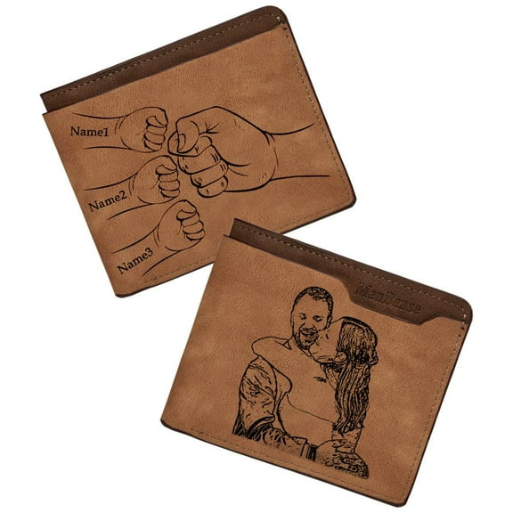 Custom Photo Wallet for Men Personalized Engraved Picture & Initial Name Wallet Fathers Day Anniversary Birthday Gift