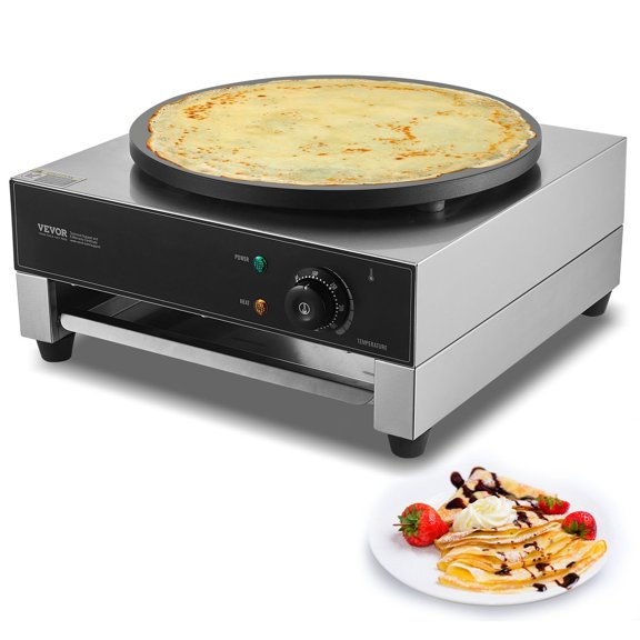 VEVOR Electric Crepe Maker, 16-Inch Commercial Crepe Machine, 1700W Flat Plate Crepe Griddle, Nonstick Stainless Steel Pancake Making Machine, Desktop Circular Cereals Pancake Stove with Temp Control