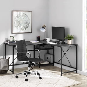 Mainstays L-Shape Two-Way Convertible Desk, Black