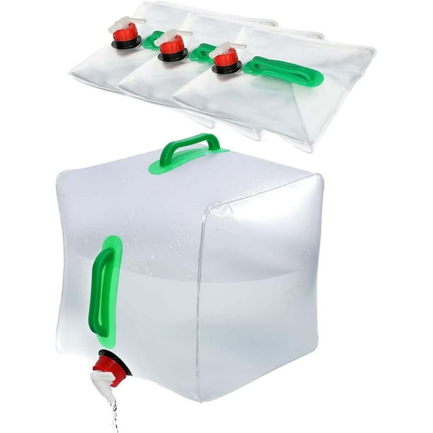 Bolsa de Agua Plegable de 4 Piezas, Contenedores de Agua Potable Plegables y Portátiles de 20 L Bolsa de Agua Plegable, Contenedores de Agua Reutilizables para Acampar Senderismo Picnic