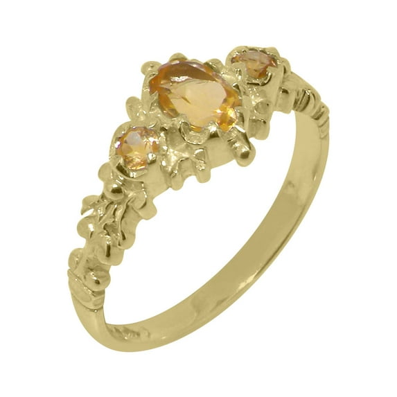 LBG British Made 10k Yellow Gold Natural Citrine Womens Promise Ring - 33 size options - Size 10.75