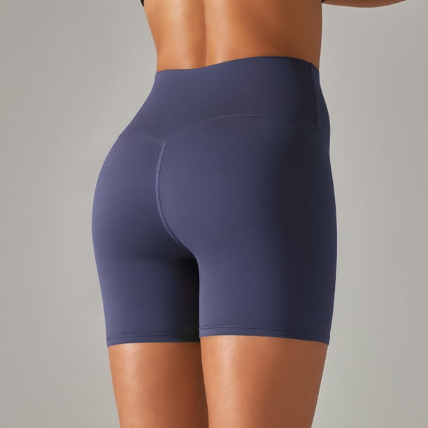 Pantalones Cortos De Yoga Pantalones cortos casuales para mujer Elástico Cintura alta Levantamiento de cadera para deportes de gimnasia (M Azul oscuro)
