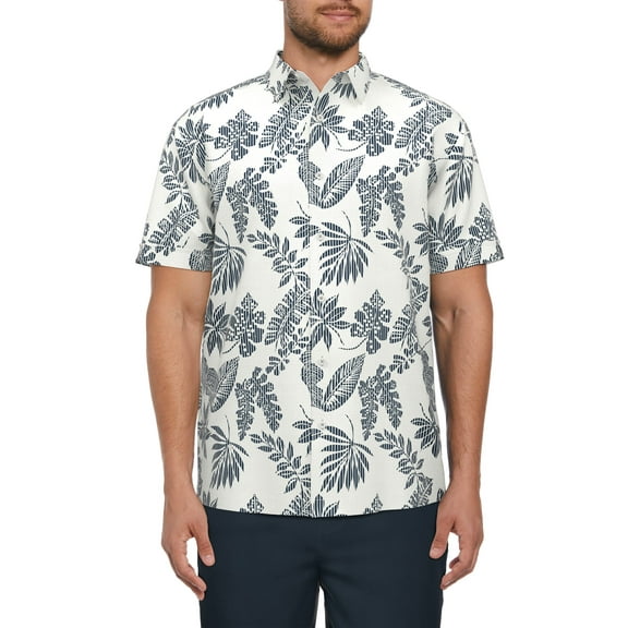 Cafe Luna Men’s Striped Tropical Print Short Sleeve Shirt, up to Size 5XL