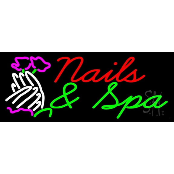 Nails And Spa LED Neon Sign 10 x 24 - inches, Black Square Cut Acrylic Backing, with Dimmer - Bright and Premium built indoor LED Neon Sign for Spa interior decor and storefront.