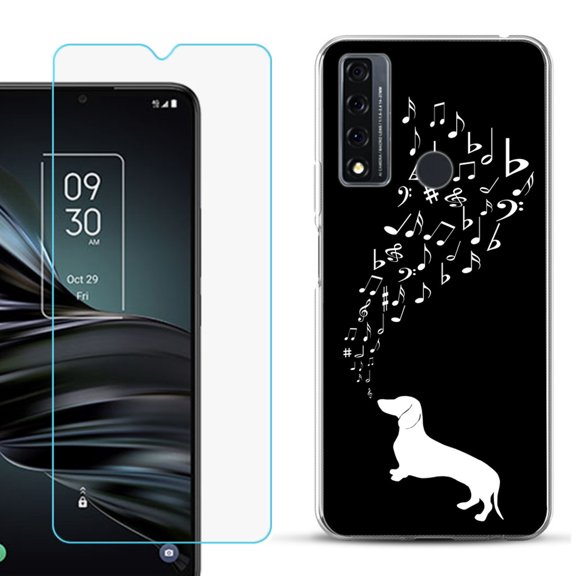 Slim-Fit Fashion Phone Case for TCL 20 XE, with Tempered Glass Screen Protector, by OneToughShield ® - Dachshund/Puppy Music