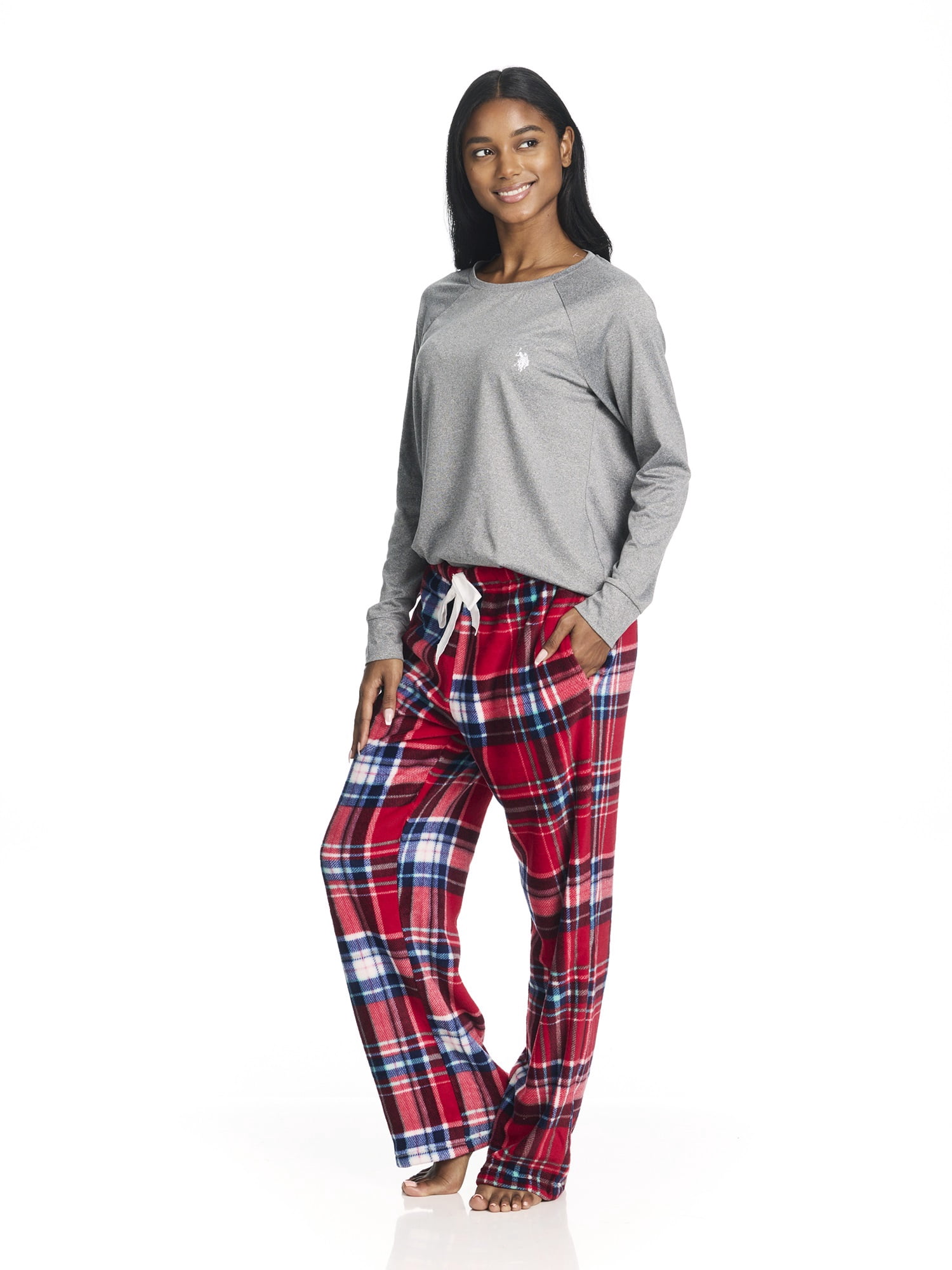 U.S. Polo Assn. Women's Holiday Giftable Long Sleeve Top and Plush Pant Pajama Sleep Set, 2-Piece, Sizes S-3X