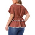 thumbnail image 3 of Agnes Orinda Women's Plus Size Floral Sweetheart Neck Lace Short Ruffle Sleeve Summer Blouses 3X Red, 3 of 6