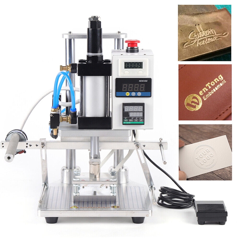 Pneumatic Hot Foil Stamping Machine, 80 X100 mm Heat Press Stamping Machine  Leather Bronzing Kit with Foot Switch for PVC Card Leather Wood Embossing