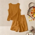 thumbnail image 6 of UACY Girls Linen Set 2 Piece Outfits Sleeveless Camisole Elastic Waist Knee Wide Leg Shorts Summer Outfit (Brown, 9-10 Years), 6 of 7