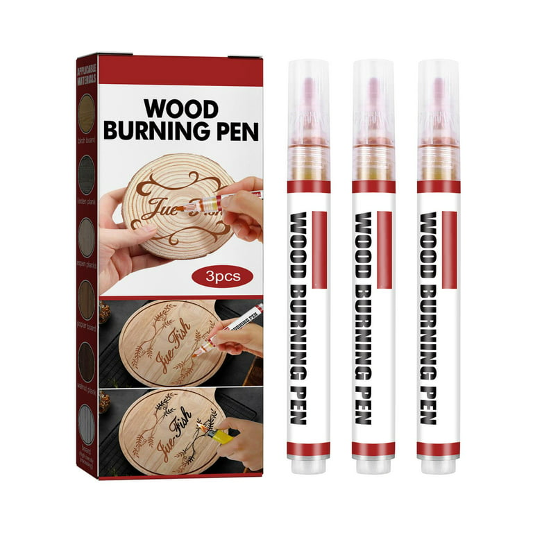 Wood Burning Pen Kit - Wood Burner w/ 2 Marker Tips & Wooden Pieces - Scorch Marker for Burning Wood - Ink, Wood Burning Tool for Artists & Beginners