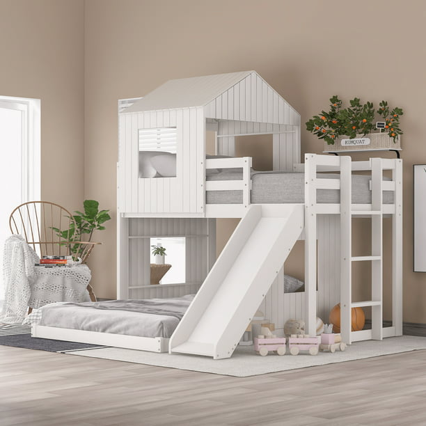 Wooden Twin Over Full Bunk Bed Loft, Girls White Bunk Beds