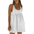 thumbnail image 2 of Liquidation et Promo, Robe Décontractée Ample Unie à Poches Plissée Sans Manches à Col Rond pour Femmes, Robe Décontractée Coupe Ample Plissée Sans Manches à Col Rond avec Poches Élégance Simple/100 % Polyester, Blanc, 2 of 9