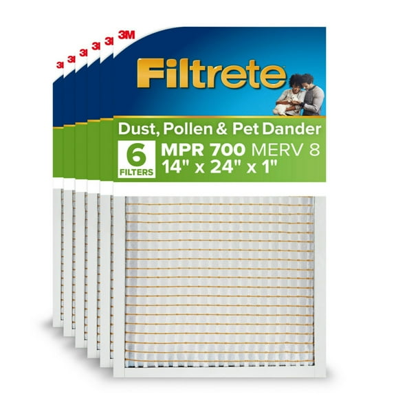 Filtrete 14x24x1 HVAC Furnace Air Filter, MPR 700 MERV 8, Dust, Pollen, and Pet Dander Reduction, 6 Pack