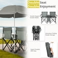 thumbnail image 3 of Portable Outdoor 2-Seat Camping Folding Chair with Adjustable Sun Umbrella - Heavy Duty Foldable Beach Chairs with Storage Pocket and Cup Holders for Patio/Pool/Park, Grey, 3 of 9