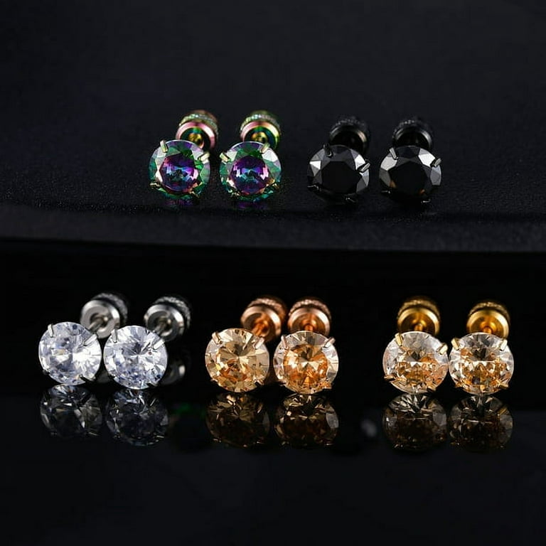 Small Diamond Stud Earrings 6 Pairs Tiny Diamond Earrings Studs Set Cubic  Zirconia Earrings Studs Round Square Diamond Stud Earrings for Men Women
