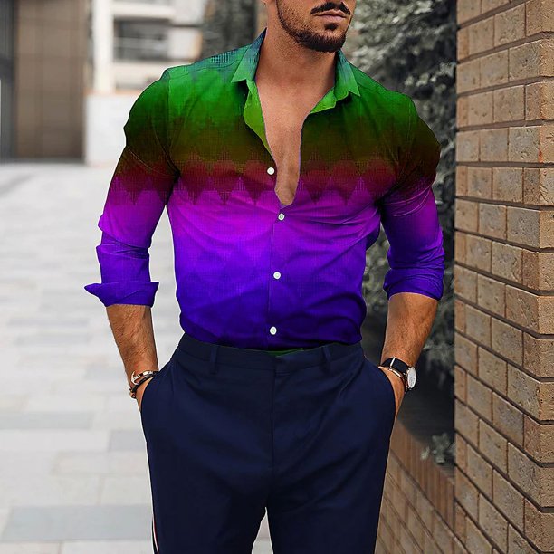 Camisa de manga larga a la moda para hombre, con botones de solapa, informal, de color, para primavera y verano, con estampado HD, para deportes al aire libre