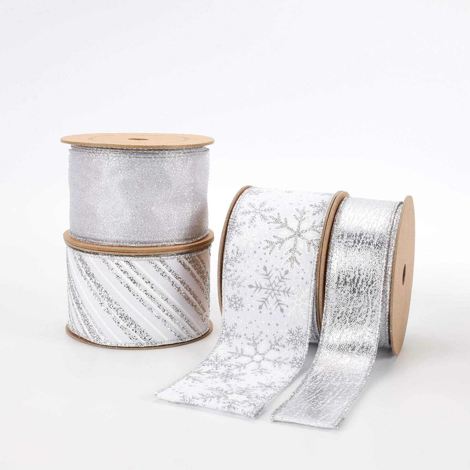 LaRibbons 2 1/2" Wired Ribbon, Silver Glitter Snowflake, 10 Yard Roll