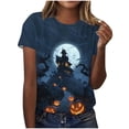 thumbnail image 2 of Womens Graphic T-Shirts Pumpkin Print Tops Crew Neck Short Sleeve Fall Halloween Tees Casual Holiday Party Blouse Summer Essential, 2 of 6