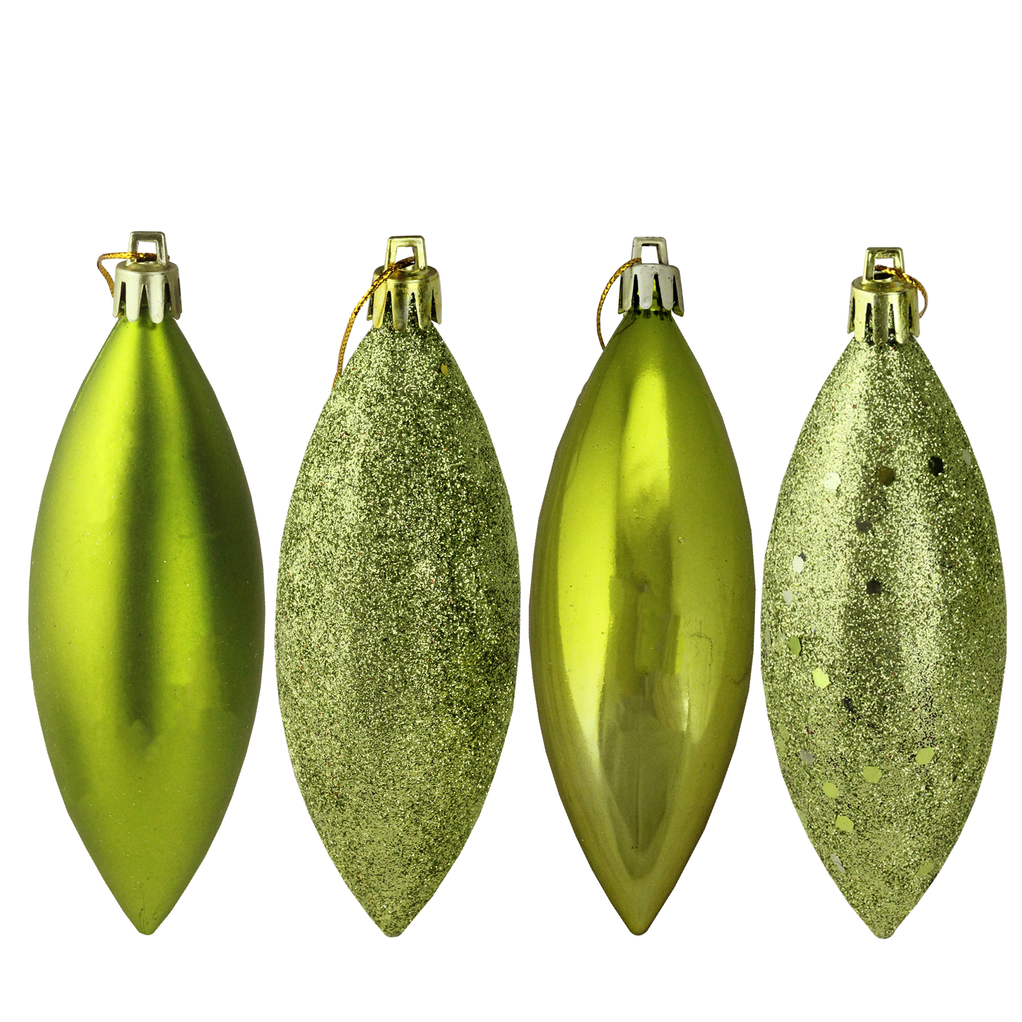 Northlight 8ct Green Kiwi Shatterproof 4Finish Finial Drop Christmas Ornaments 5.5"