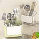 thumbnail image 1 of Organizador de utensilios de cocina – Portacubiertos de plástico para palillos, cuchillos, tenedores, cucharas, caja de drenaje, compartimentos extraíbles, transparente/verde claro, 17x11x14cm, 1 of 6