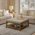thumbnail image 3 of Square Upholstered Ottoman Coffee Table with Storage Shelf, Linen Fabric, Tufted Top, 31.9"x31.9", Beige, 3 of 8