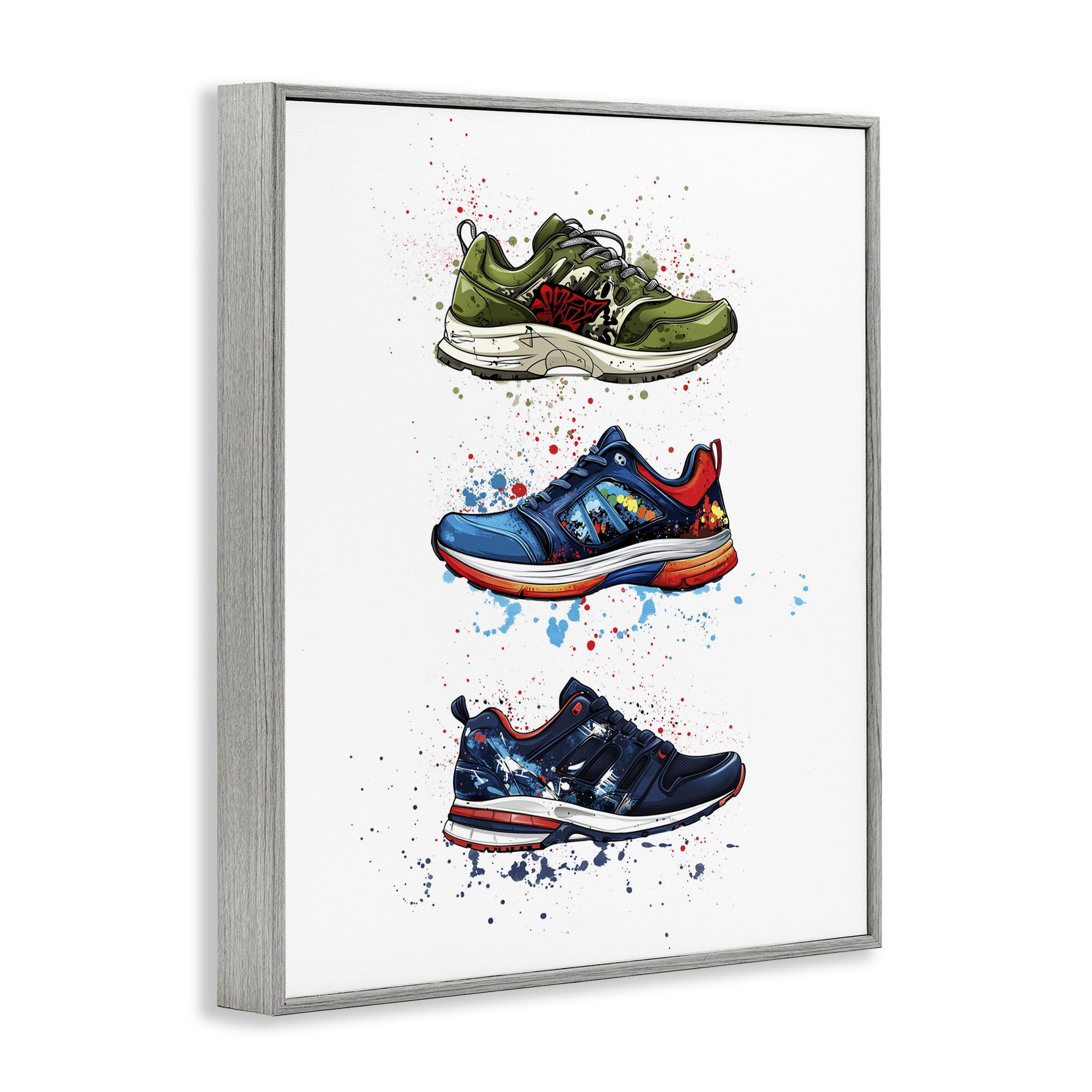 Modern Spray Sneakers Gray Framed Giclee Art, design by Christine Simpson Art