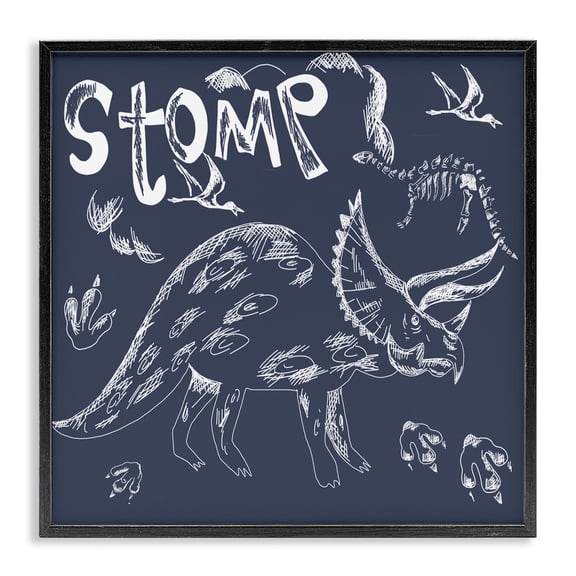Sketchy Stomp Dinosaur Black Framed Giclee Art, design by HUE and MI and Sangita