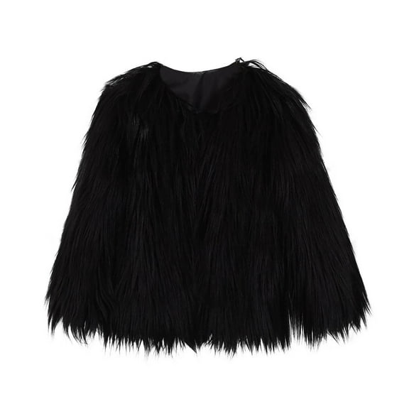 Meichang Girls Faux Fur Jacket Plus Size Open Front Long Sleeve Coat Winter Warm Shaggy Fluffy Outerwear Casual Solid Fuzzy Fleece Jacket Black XXXL