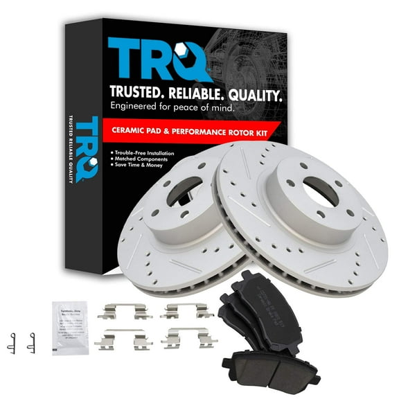 TRQ Front Performance Brake Pad & Rotor Kit Brake Pads Brake Rotors Set Ceramic Premium G-Coated Fits Select 1998-2002 Subaru Forester 1998-2001 Impreza 1997-2002 Legacy 2000 Outback