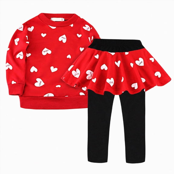 TOWED22 Toddler Girl Clothes Baby Sweatshirt Cute Graphic Print Fall Winter Outfits Long Sleeve Tops Pants Set 2 Pcs,Red,5-6 Y