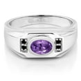 thumbnail image 2 of Gem Stone King Men's 925 Sterling Silver Purple Amethyst and Black Diamond Ring for Men | 1.23 Cttw | Gemstone February Birthstone | Oval 8X6MM | Size 8, 2 of 3