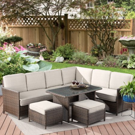 - Better Homes & Gardens Mayers Bay 7-Piece Sectional Dining Set with Tan Cushions