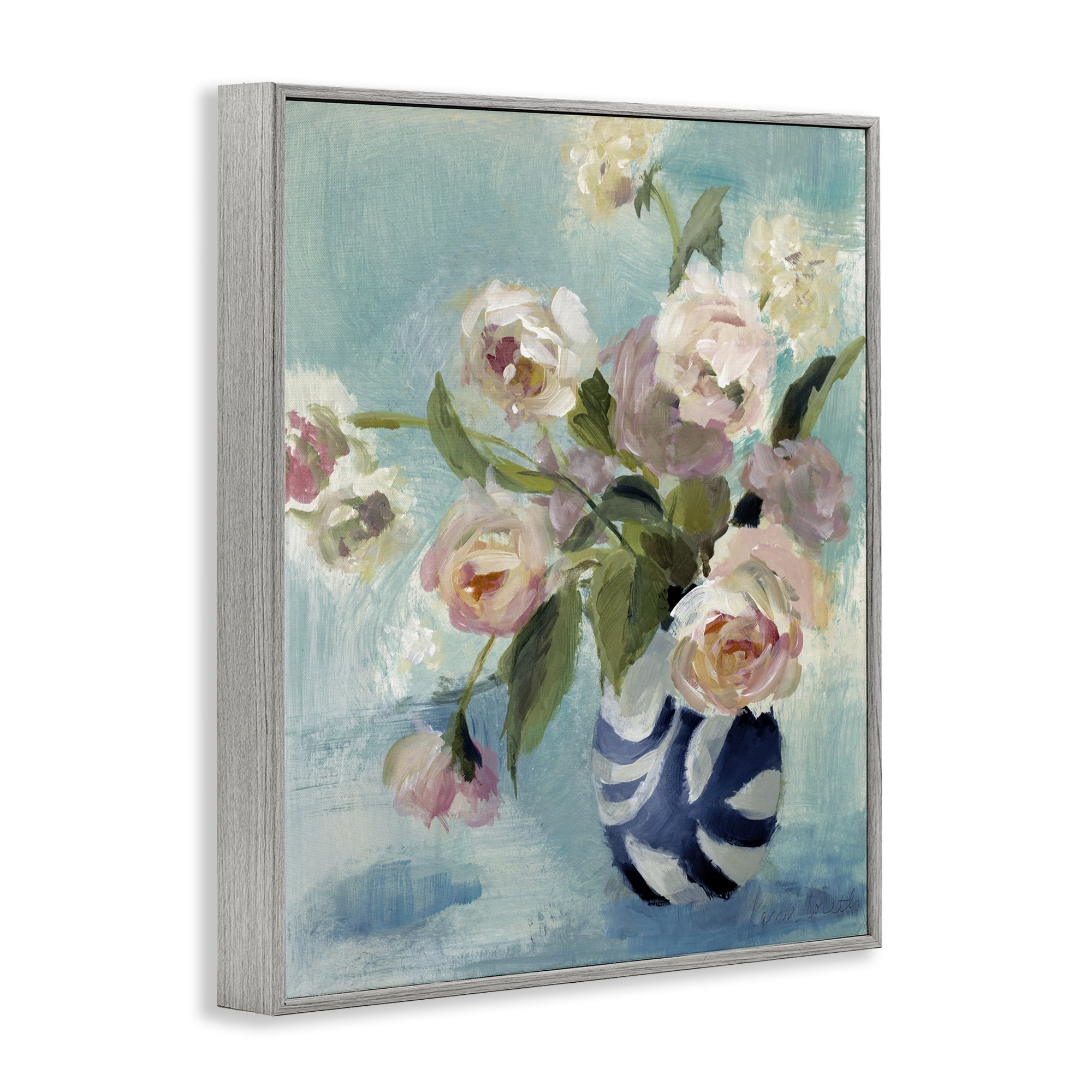 Stupell Industries Carefree Rose Blooms Botanical & Floral Painting Gray Framed Art Print Wall Art, 24 x 30