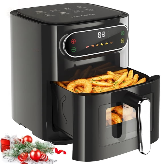 5.5L Air Fryer, 1800W 14.8 Quart, 5 in 1 Toaster Oven Countertop, Oil-Less Cooking, Stainless Steel, Black