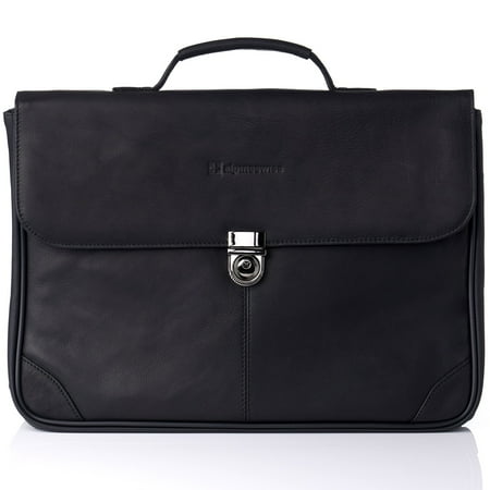 Slimline Flap Briefcase - Alpine Swiss Business Portfolio Genuine Leather Briefcase Flap-Over Locking Case Black One Size