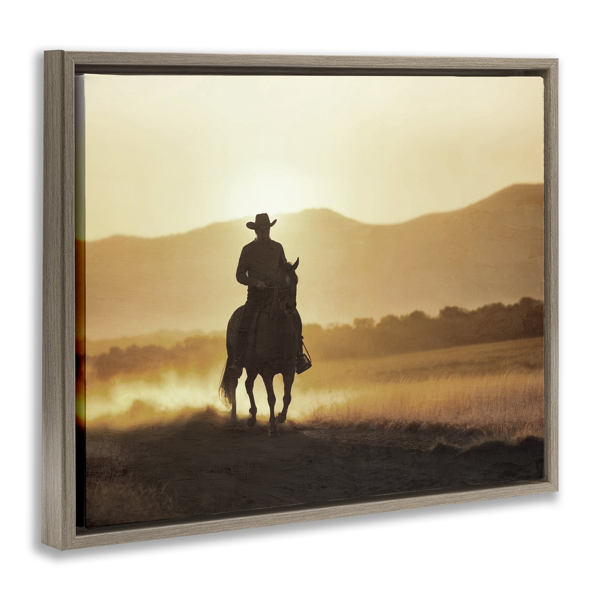 Stupell Industries Cowboy's Ride Home Brown Framed Floater Canvas Wall Art, design by Kim Allen