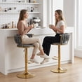 thumbnail image 5 of Velvet Swivel Bar Stools Set of 2, Adjustable Height Barstools with Woven Back and Footrest for Kitchen Island, Dining Room, Gray, 5 of 11