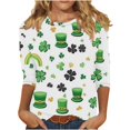 thumbnail image 4 of Craaazy Ladies' Leisure St. Patrick's Day Printed Round Neck 3/4 Sleeve T-shirt Loose Top Gifts, 4 of 5