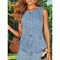 thumbnail image 3 of Women'S Denim 2 Piece Set Casual Button Sleeveless Jean Vest Tops and Wide-Leg Pants Waistcoat Suits Blue L, 3 of 8