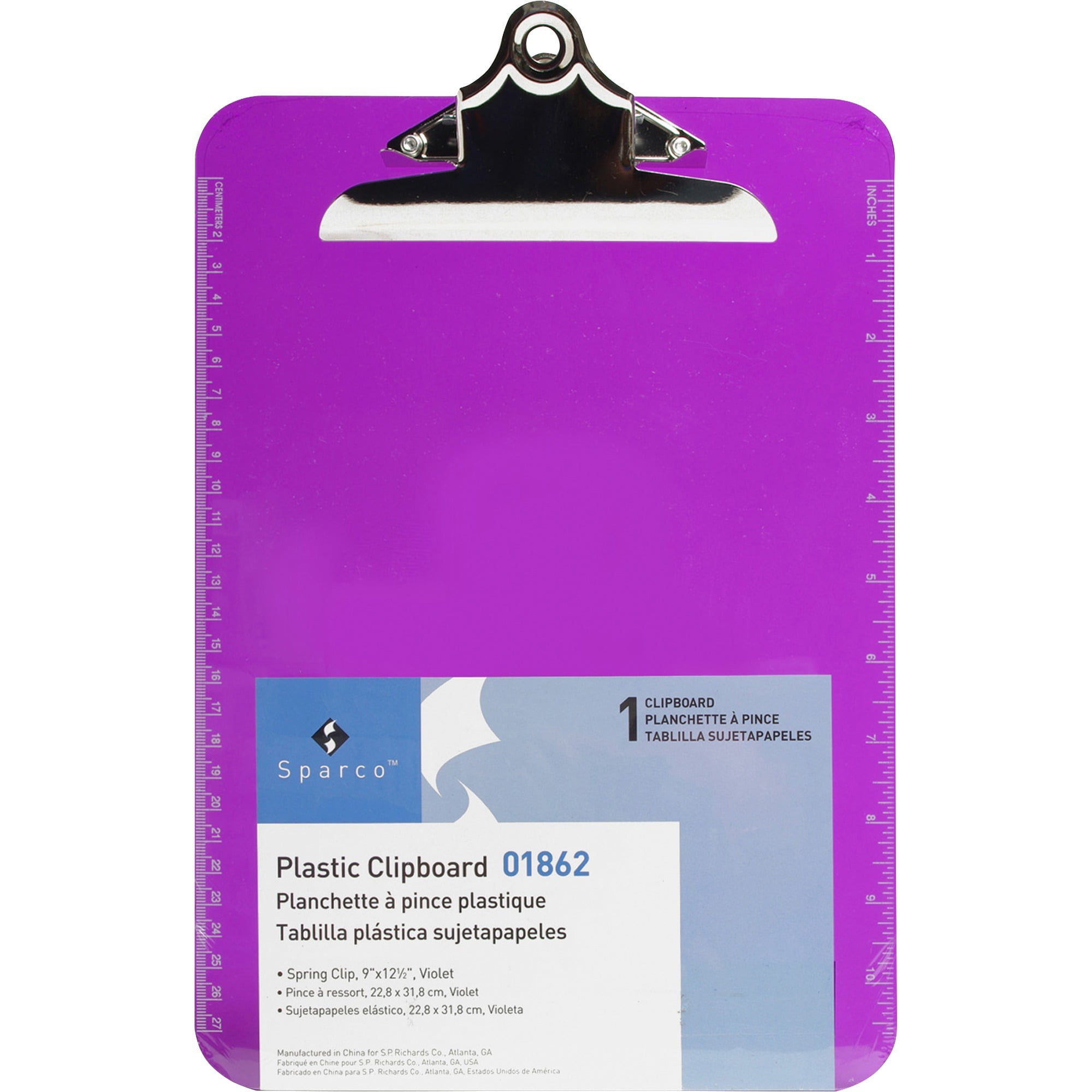 Sparco, SPR01862, Plastic Clipboards, 1 Each, Violet