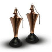 Legends Direct Set of 2, Premium Oahu Metal Tabletop Hawaiian Series Cone Outdoor Torches Tiki Style /w Snuffer, Fiberglass Wick & Large 35oz Oil Lamp Tall Oil Torches (Smooth Copper)