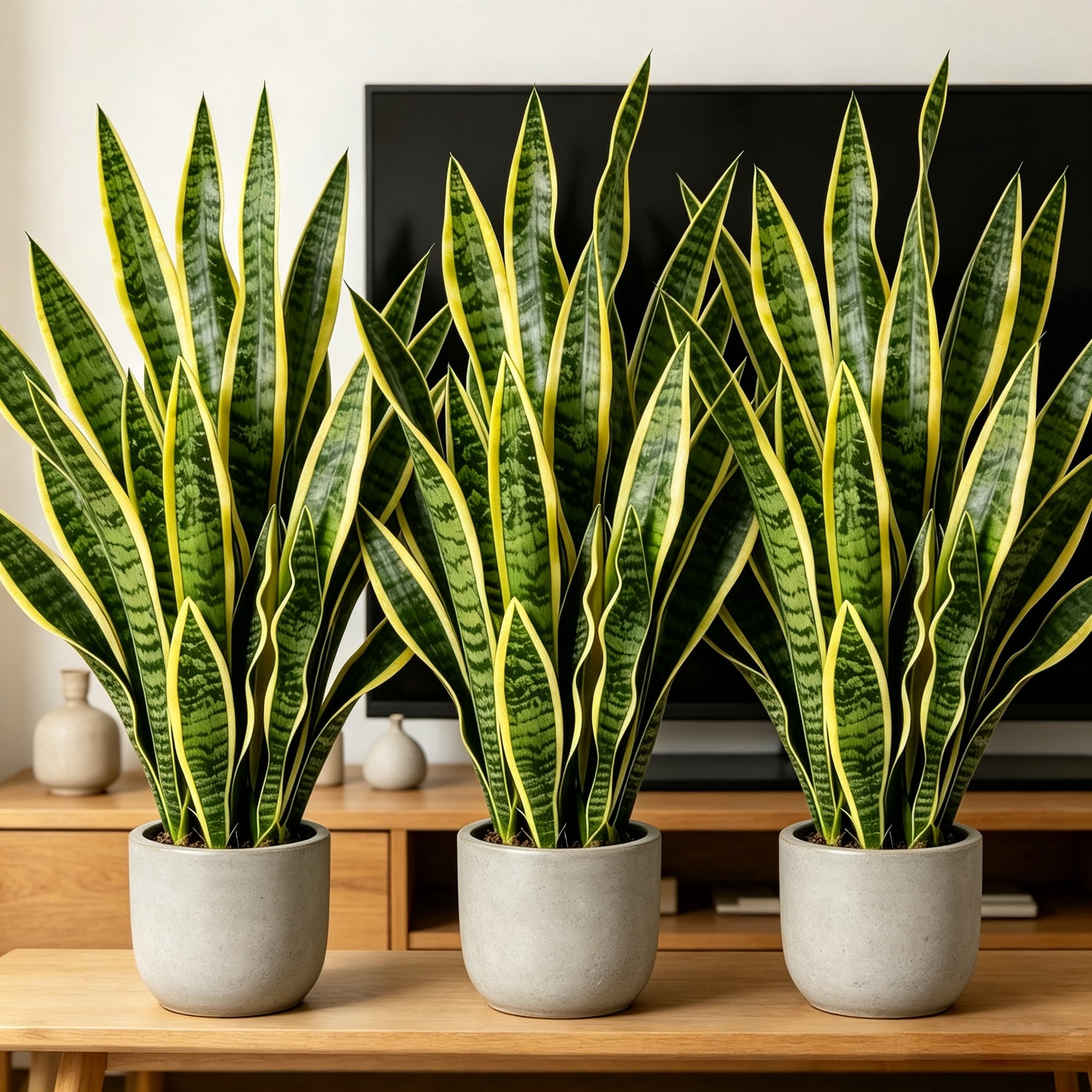22.44in Artificial Snake Plants 3 Pack, UV Resistant Faux Sansevieria, No Pot, Indoor Outdoor Fake Snake Plant for Home Office Living Room Decor