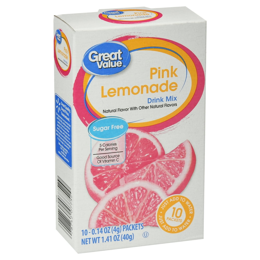 Great Value SugarFree Pink Lemonade Drink Mix, 0.14 oz, 10 Count