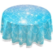 SKYSONIC 60" Mermaid Scales Round Tablecloth Table Cloth Cover Mat Washable Polyester Home Decorative for Dining Wedding Holiday Party