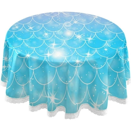 SKYSONIC 60" Mermaid Scales Round Tablecloth Table Cloth Cover Mat Washable Polyester Home Decorative for Dining Wedding Holiday Party