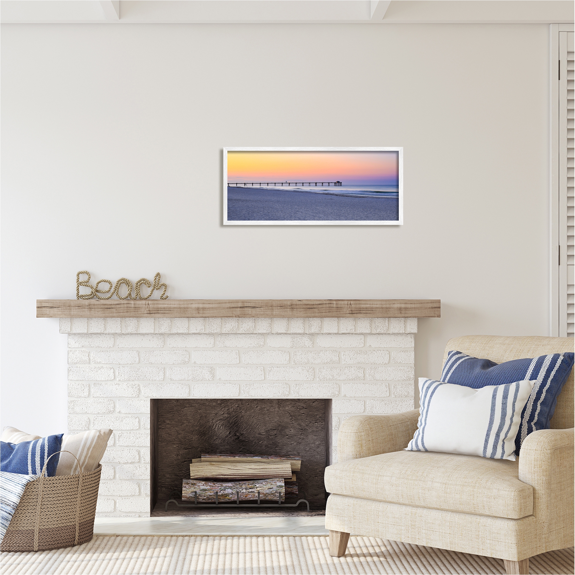 Stupell Industries Sunrise Beach Shore Landscape Photography White Framed Art Print Wall Art, 30 x 13